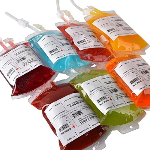 Yaaas2U Halloween Party Drink Container, 10X 350ML Blood bag, Halloween Props Zombie Party Favors, Decoration, with Clips and Labels