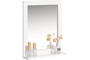 SoBuy Mueble de Pared con Espejo, 2 en 1 Espejo y Estante de Baño, L40xP10xH49cm, FRG129-W, ES