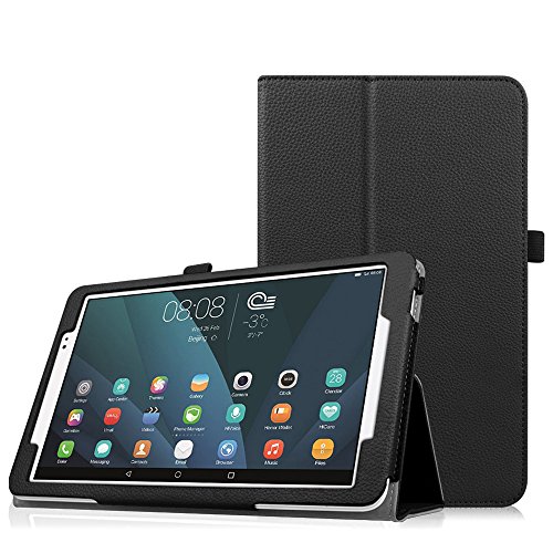 Fintie Huawei MediaPad T1 10 Hülle - Slim Fit Kunstleder (Folio) Schutzhülle Tasche Case Cover Standfunktion und Stylus-Halterung für Huawei MediaPad T1 10.0 LTE / WiFi (9,6 Zoll) Tablet-PC, Schwarz