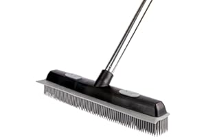 Godiyyer Pet Hair Rubber Broom with Carpet Rake and Squeegee, 2 in 1 Floor Brush for Carpet, 62 inch Adjustable Handle,Silicone Broom Black
