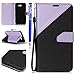 Produktbild FESELE Vintage Lederhülle für [Samsung Galaxy J7 2017] Flip Case, Color Blocking Hülle Leder Tasche Abdeckung für Samsung Galaxy J7 2017 Frosted effects Strap Lanyard Design Brieftasche Kartenfach Ledertasche Handyhülle mit Standfunktion und Magnetverschluss Wallet Klapphülle Cover für Samsung Galaxy J7 2017 + Blau Eingabestift Stylus Touch Pen-schwarz +helles Lila