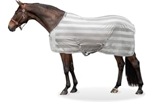 Equinate Coperta per mosche Guardian con cintura a croce e imbottitura al garrese, 145 cm, grigio argento, coperta eczema, con protezione efficace contro mosche e insetti, coperta per cavalli, coperta