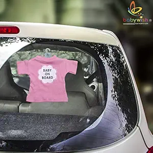 Baby wish Baby on Board Humorous Cloth Safety Sign Board with Hanger and Large Suction Cups Removable Durable Washable Safety Warning Sign for Car Vehicles (Pink T-Shirt)