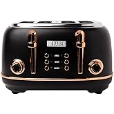 Haden Heritage Black Toaster 4 Slice - Adjustable Browning Control, Reheat and Defrost Functions 4 Slice Toaster - Stainless 