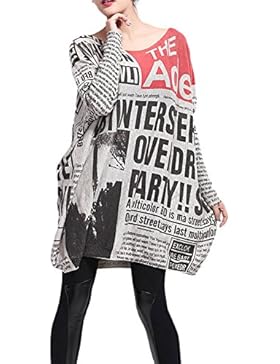 LATH.PIN Damen Baggy modern bedruckt Rundhals Pullover Kleid Strickjacke Onesize