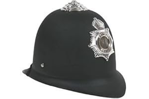 HENBRANDT Children’s Police Helmet Hard Black and Silver British Police Hat Bobby Helmet Policeman Uniform Dress Up Imaginative Play One Size Halloween Fancy Dress Costume Accessory for Kids