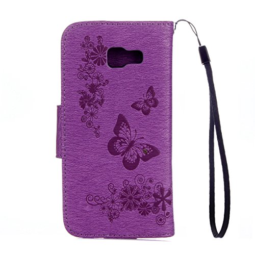 Galaxy A5 2017 Hülle,Samsung Galaxy A5 2017 Blumen Case,JAWSEU Retro Prägung Schmetterling Blumen Muster Kunstleder PU Leder Strap Brieftasche Bookstyle Magnetverschluss Schutzhülle Handytasche Case Cover Etui mit [Ständerfunktion] und [Kartenfächer]für Samsung Galaxy A5 2017+1xSchwarz Glitzer Bling Eingabestift-Lila Schmetterling - 3