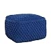 Produktbild Design Strick Pouf blau 55cm Sitzocker in Handarbeit gestrickt Fußhocker Sitzpouf gepolstert Kissen Bodenkissen Wohnaccessoire