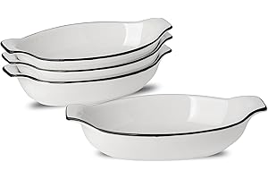 UIBFCWN Teglia da forno in ceramica, 348 ml, per lasagna, 4 pezzi, 22,8 x 11,9 x 4,3 cm, forma ovale in ceramica con manico, ideale per forno, lasagne, casseruole, tiramisù (bianco)
