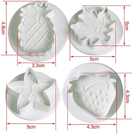 Christmas Amazing Series Cake Fondant Sugarcraft Cookies Decorating Plunger Cutter Moulds (4 pcs Fruit&amp;Leaf)