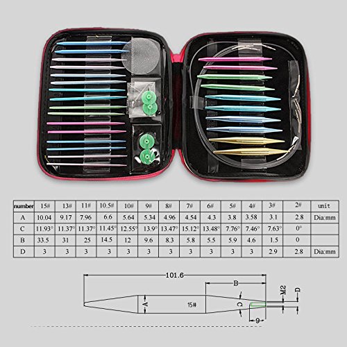 lzn 13 Größen/Set Austauschbar Aluminum Rundstricknadeln äkelnadeln Stricknadeln 2.75mm-10mm - 6