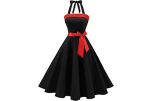 Timormode Sexy Robe Rétro Vintage Femme Année 40 50 60 Robe de Cocktail Rockabilly Décolleté