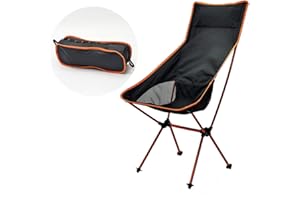 LSLANSOON Lightweight Folding High Back Camping Chair with Headrest, Portable Backpacking Chair, Beach Chair Recliner for Outdoor Hiking Fishing Patio Backyard Picnic Travel (Orange)