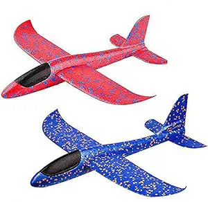 Sage Square Large Hand Throwing Foam Plane, Dual Flight Mode, Aeroplane Gliders, Flying Aircraft, Gifts for Kids, Outdoor Sport Game Toys, Birthday Party Gifts (Pack of 2) (Random Color)