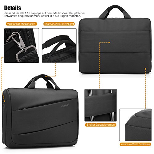 CoolBELL 17,3 Zoll Laptop Messenger Bag multifunktional Aktentasche mehrfachfach Handtasche mit Schultergurt für Macbook / Acer / HP / Dell Alienware / Lenovo / Herren / Damen,Schwarz - 6
