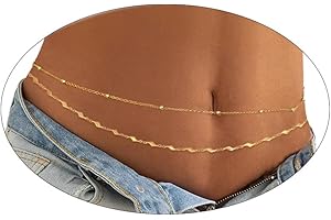 FloralGrace Chaîne de ventre dorée pour femme - 2 couches - Avec chaîne de taille dorée - Réglable - Imperméable - Ne ternit pas - Bijou de corps