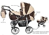 Baby Sportive Kamil, Kombikinderwagen set – incl. Kinderwagen mit Zubehör, Babyschale und Sportwagen Aufsatz. System mit RÄDER NICHT SCHWENKBAR. Reisesystem Farbe: Brown & Beige - 2