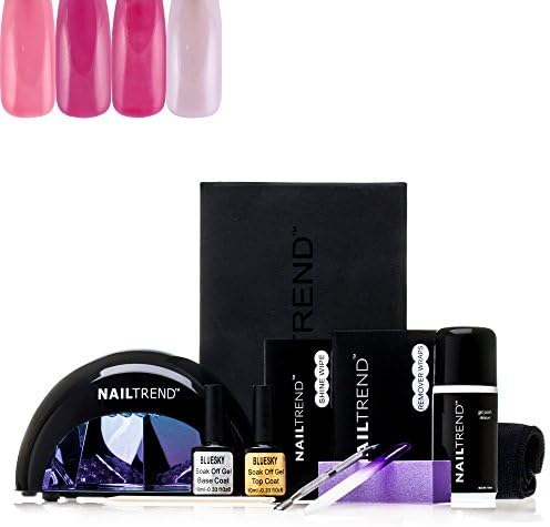 Bluesky Pretty in Pink Gel Starter Kit Salon Quality Manicure &amp; Pedicure - LED Lamp Light, Base &amp; Top Coat, Remover Wraps, Shine Wipes, Acetone Remover, Nail Trend Towel, Crystal File, Block Buffer, Cuticle Sticks, Cuticle Pusher + Includes 4 Bluesky Gel Colours - 02, 07, 19, 22