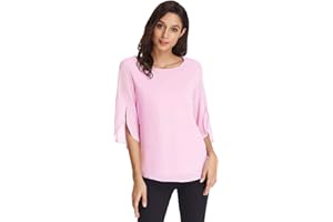 GRACE KARIN Camicia Elegante Donna a Manica a 3/4 Top Casual Tessuto in Pizzo Girocollo Manicotto Split