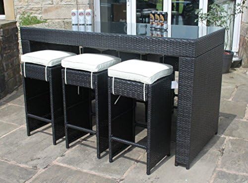 Rattan Outdoor Garden Furniture 6 Seat Bar Set in Black