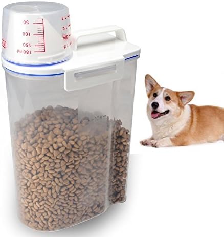 Pet Food Plastic Storage Container Dispenser with Graduated Cup and Seal Buckles for Dogs Cats Birds (A)
