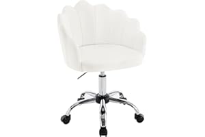 ‎WOLTU WOLTU Homeoffice krzesło biurowe, ergonomiczne, aksamitne krzesło z oparciem płatków kwiatów, krzesło obrotowe z kółkami, fotel z regulacją wysokości, z metalową ramą, kremowo-białe, BS152 cm