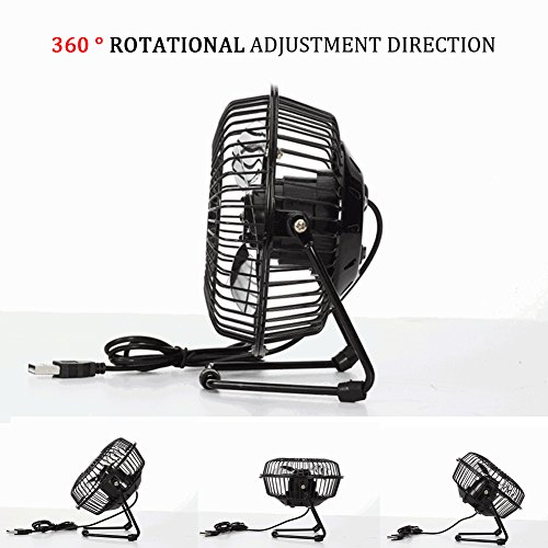 Mini Ventilator mit USB, Ubegood Mini USB Ventilator desktop Lüfter Mini Fan [360 ° frei einstellbar] Metall USB Ventilator mit An/Aus-Schalter für Die Laptop, Netbook, Computer, mobile power etc – Schwarz - 6