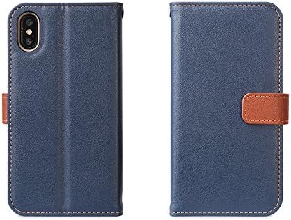 Apple iPhone X Case, Casemania Leather Wallet Case Protector Flip Cover with Kickstand Card Holder Card Slots Blue PU Leather for iPhone X (Blue)