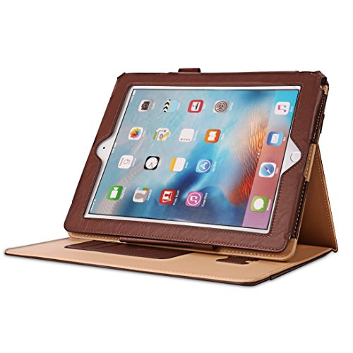 SAVFY iPad 2/3/4 Hülle Auto Sleep Wake up Funktion Business Serie Case Smart Cover mit Klettverschluss Handschlaufe, Kartensteckplätze braun - 3