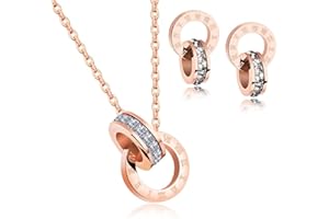Crystalline Azuria Weiß Kristalle Rund Schmuck-Set Halskette Anhänger 45 cm Ohrstecker Ohrringe 18 kt Rosé Vergoldet für Damen