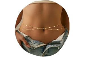 LynixTrade Gold Waist Chain for Women, Gold Plated Belly Chain for Waist Adjustable Waterproof Elegant Bikini Body Jewellery