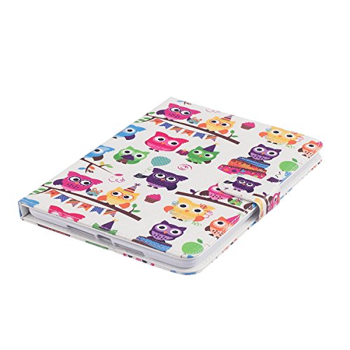 Etsue für iPad Air/iPad 5 [Cartoon Eule Blatt] Leder Tasche Hülle Etui Muster, Bunte Niedlich Painted Ständer Tasche Schutzhülle Smart Shell Wallet Case Magnetverschluss Bookstyle Ledertasche Brieftasche Hülle mit Kartenfächern für iPad Air/iPad 5 + 1x Glitzer Staub Stecker + 1x Blau Eingabestift-Owl Leaf - 4