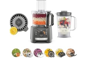 Kenwood MultiPro Compact FDP31.360GY, Robot Culinaire, Disque Pétrir et Trancher, Presse Agrumes, Blender 1.2L, 2 Vitesses + Pulse, Bol 2.1L, 800W, Gris