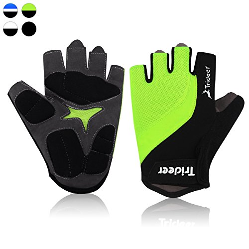 Trideer Halbfinger Fahrradhandschuhe Reithandschuhe Radsporthandschuhe Trainingshandschuhe mit Adjustable Handgelenkstütze für Road Race, Mountainbike, Radsport, Reiten, Wandern, Bergsteigen, Camping und mehr Sports im Freien, Microfiber Material und Breath Lycra Fabric mit Safe Geleinlage, Idea für Damen Herren Frauen Manner(Schwarz und Grün)