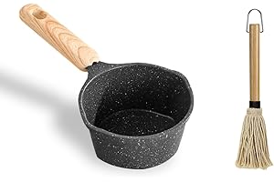 HyzaPhix Maifanstone Sauce Pot and BBQ Mop Brush Set for Grilling (Black Medical Stone Sauce Pot)
