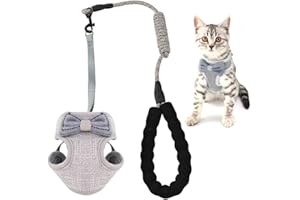 PAILEWEI Cat Harness and Lead Set Escape Proof, Adjustable Soft Kittens Vest Strip, Vest Harness Breathable Mesh,With 45 inch Leash,Cute Bow Design, for 2.5kg - 10kg Small Medium Cats (Gray)