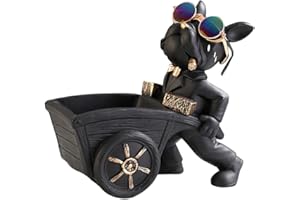 Asslye Cool French Bulldog Figure Decoration, Resin Decorative Tray Key Storage French Bulldog Statues Sculpture Modern Decoration for Hallway Living Room, Black-h
