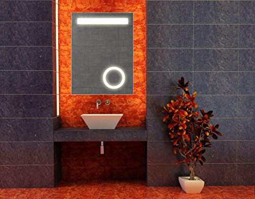Spiegel mit LED Beleuchtung und Kosmetikspiegel, 60×80 cm, Badspiegel, kaltweiß - 3