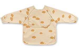 ÜneeQbaby Spiel und Mahlzeit: Wasserdichte, langärmelige Lätzchen mit Brusttasche für Kleinkinde