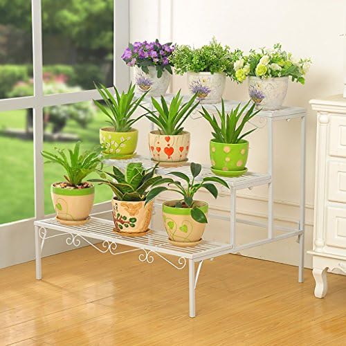 Plant Racks Iron Iron Floor To The Multi - Storey Staircase Flower Pots Living Room Outdoor Standing Flower Shelf Strong bearing capacity ( Color : White )