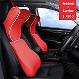 U en forme de cou Oreiller mémoire coton voiture respirant Lumbar Têtière Coussin de massage Coussin Porter (1 Oreiller, 1 oreiller lombaire),Rouge