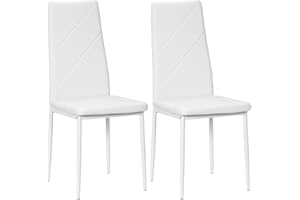 HOMCOM Set di 2 Sedie Sala da Pranzo in Finta Pelle, Sedie Cucina con Schienale Alto con Cuciture a Diamante e Gambe in Acciaio, Sedia Moderne per Cucina, Camera da Letto, Ufficio e Soggiorno, Bianco