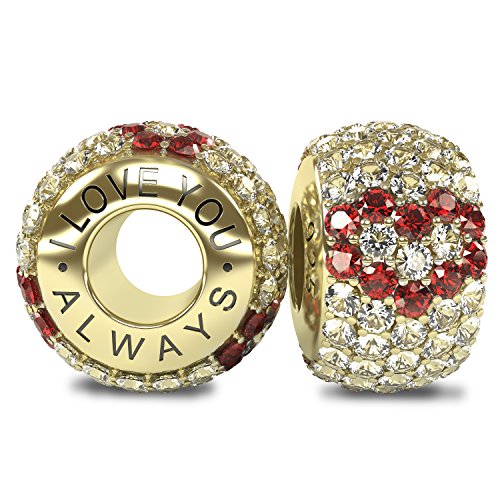 La Colección Real - I Love You Always 925 Plata de Ley Oro 18k Charm Abalorio Cuenta con Cristales Austriacos compatible con Pandora o pulsera similar de 3mm