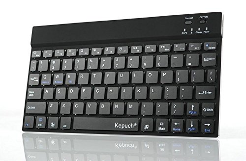 spécification Kepuch ultra-mince 4mm clavier sans fil Bluetooth 3.0 Mini pour iPad Air 2 / Air, iPad mini 3 / mini 2 / mini, iPad 4 / 3 / 2 , samsung Galaxy Tabs , ACER ASUS LENOVO Tablet , Other Mobile Devices Windows and Android 3.0 (above OS) avec corps d'aluminium de batterie au Lithium intégrée - noir