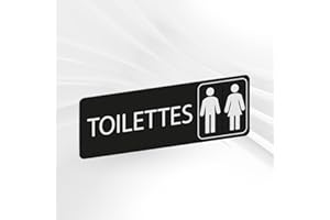 GRAVURE CONCEPT Plaque Signalétique Toilettes Mixtes – Plaque De Porte Adhésive PVC 5 x 15 cm – 20 Couleurs Disponibles (Noir)