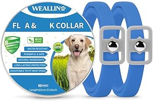 WEALLIN Collare Antipulci Cane, Collare Antiparassitario per Cani, Collare Regolabile Impermeabile, Naturale ed Efficace, 8 Mesi di Protezione, Adatto a Tutti i Cani Blu (2 Pezzi)