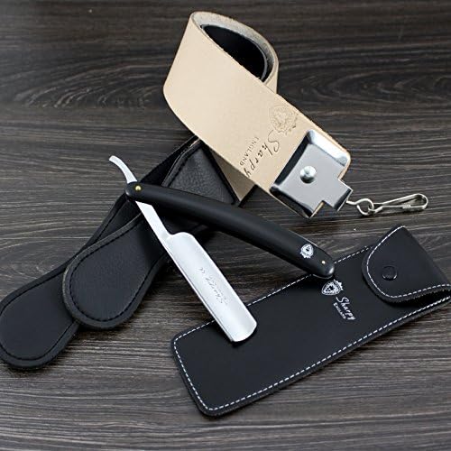 SHARPY - High Quality Stainless Steel Cut Throat Razor and Leather Sharpening Strop Strap Razor Belt For Straight Cut Throat Shavette Shaving Razors Old Fashion Gift Set For Him
