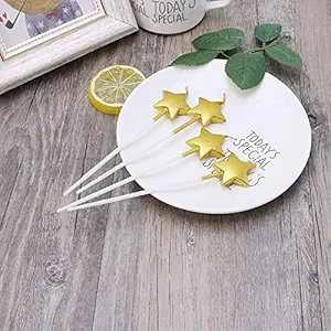 Jindal Party Products Metallic 4 Star Cake Stick Candles / Topper for Birthday Parties/Wedding/Engagement/Valentines Day Celebration/Theme Party/Christmas Party (Golden)