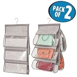 mDesign Juego de 2 organizadores de armarios – Práctico colgador para bolsos – El perfecto organizador de bolsos para armario – Capacidad hasta 5 bolsos – Color: gris