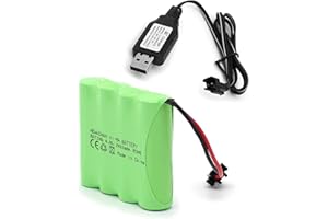 NEWASHAN 2400mAh 4,8V Rechargeable Ni-MH AA Batterie pour RC Voiture Jouet électrique Truck Camion Construction Benne Télécommandée Radiocommande Piles Accu avec USB Câble Chargeur (Fiche SM-2P)